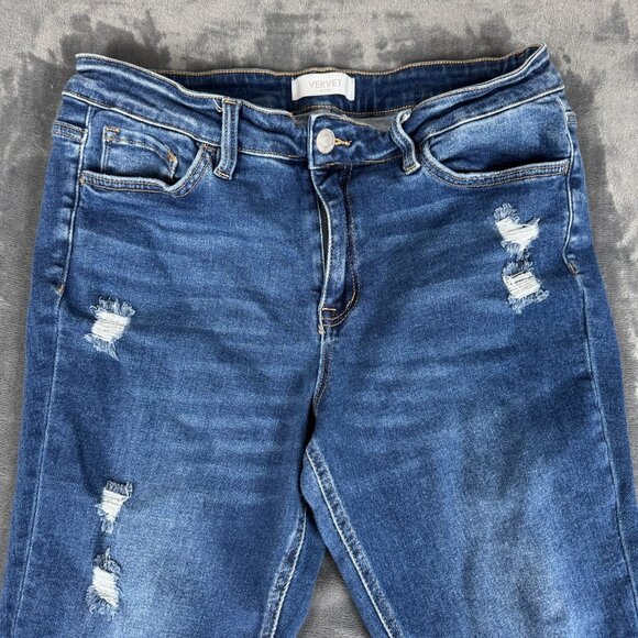 Vervet Jeans Womens 14 Blue Distressed Skinny High Rise Raw Hem Stretch Denim - Picture 2 of 13